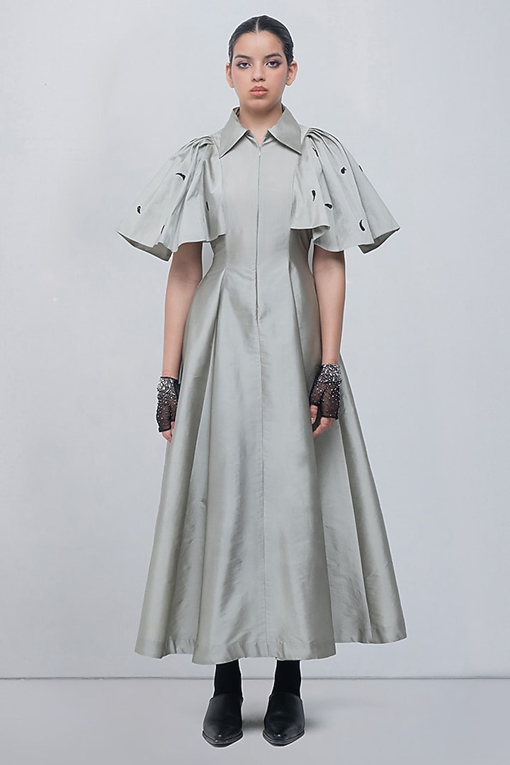 Silver Viscose Maxi Cocktail Dress by LEH STUDIOS at Pernia's Pop Up Shop