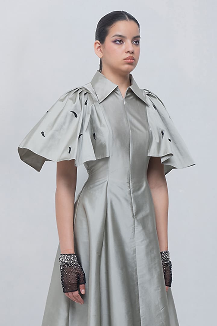 Silver Viscose Maxi Cocktail Dress by LEH STUDIOS at Pernia's Pop Up Shop