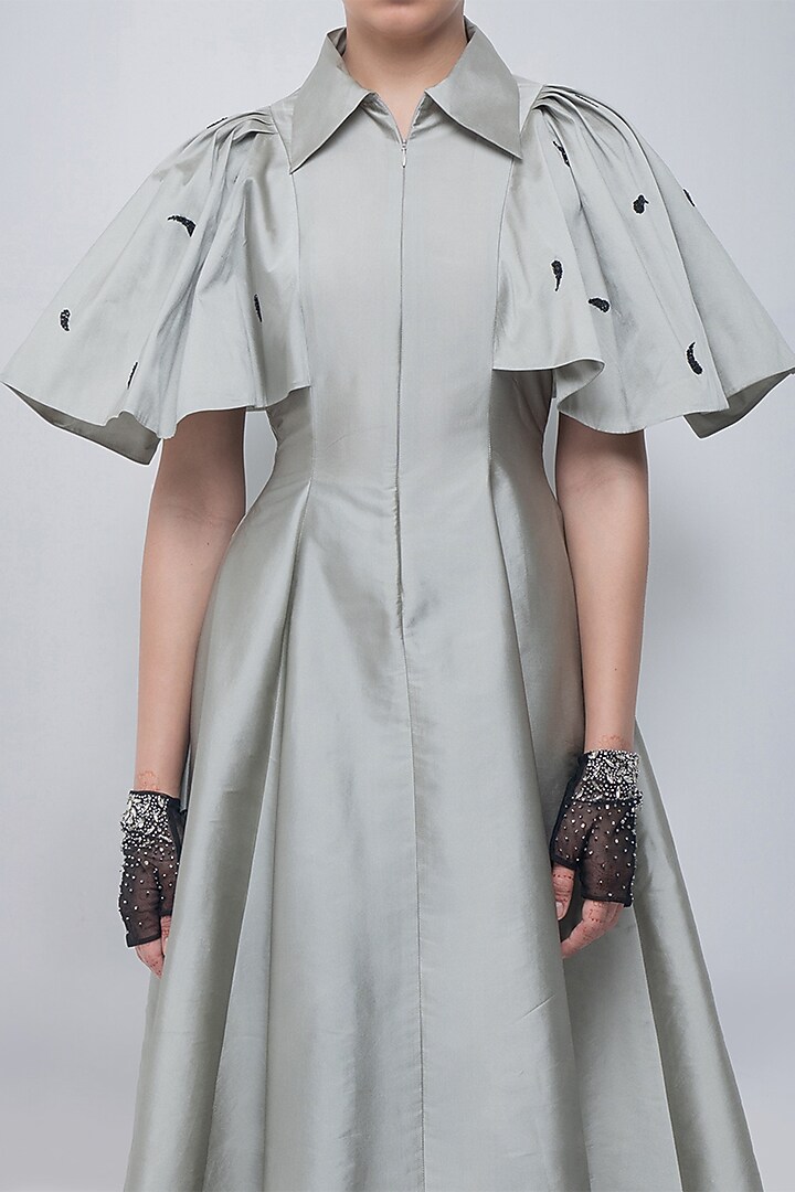 Silver Viscose Maxi Cocktail Dress by LEH STUDIOS at Pernia's Pop Up Shop