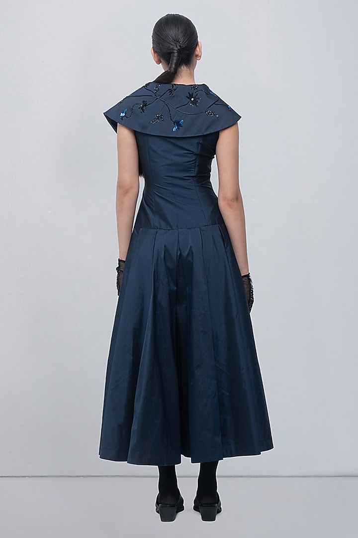 Navy Viscose Embellished Pleated Cocktail Dress by LEH STUDIOS at Pernia's Pop Up Shop