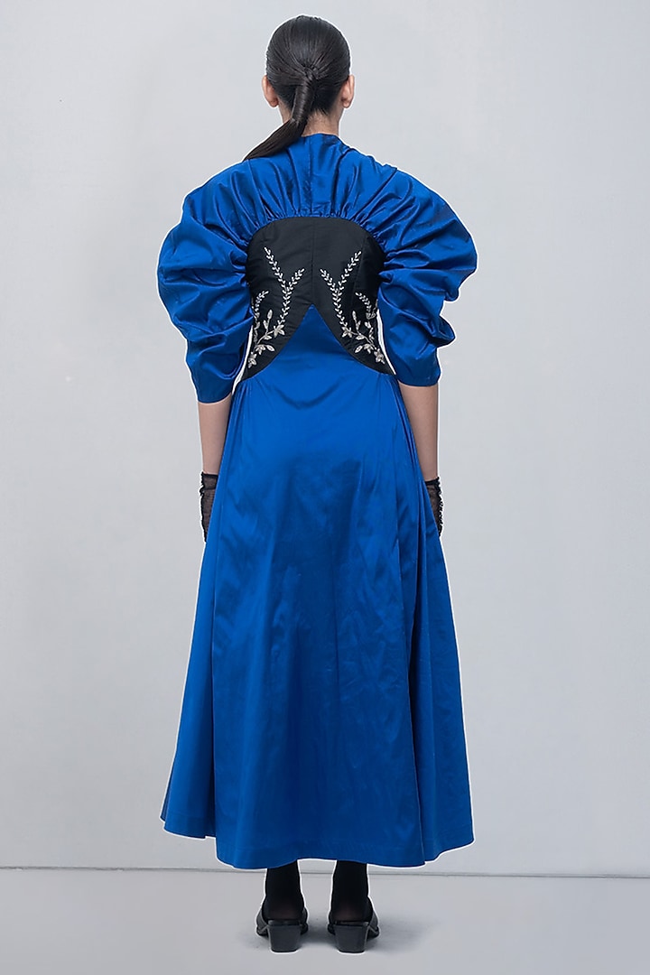 Electric Blue & Black Viscose Polyester Embellished Cocktail Dress by LEH STUDIOS at Pernia's Pop Up Shop