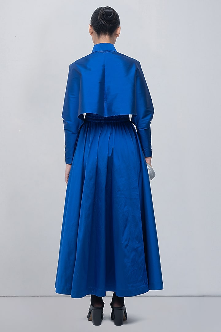 Electric Blue Viscose Polyester & Taffeta Gathered Vacation Dress by LEH STUDIOS at Pernia's Pop Up Shop