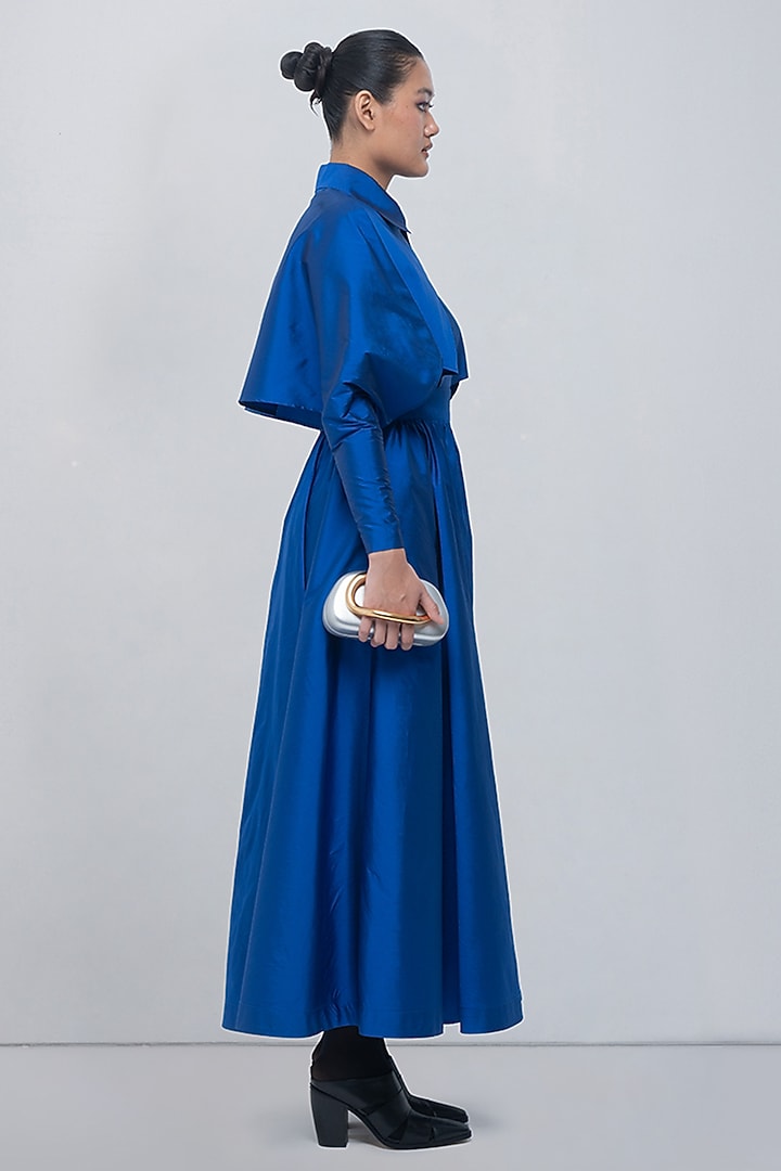 Electric Blue Viscose Polyester & Taffeta Gathered Vacation Dress by LEH STUDIOS at Pernia's Pop Up Shop