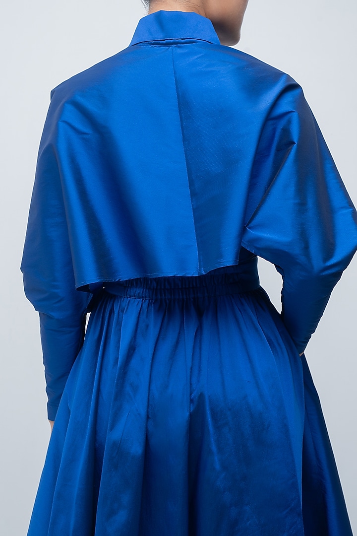 Electric Blue Viscose Polyester & Taffeta Gathered Vacation Dress by LEH STUDIOS at Pernia's Pop Up Shop