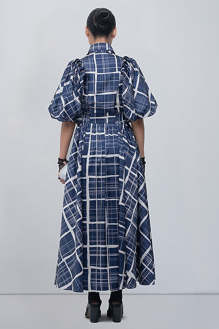 Navy & Beige Taffeta Checkered Vacation Dress by LEH STUDIOS at Pernia's Pop Up Shop
