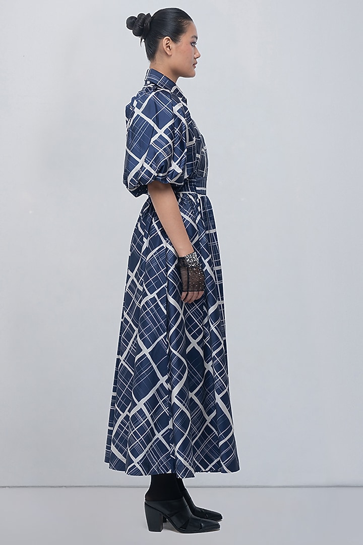 Navy & Beige Taffeta Checkered Vacation Dress by LEH STUDIOS at Pernia's Pop Up Shop
