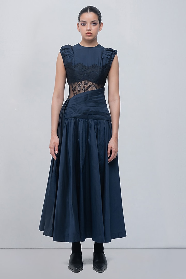 Navy & Black Taffeta Cocktail Dress by LEH STUDIOS at Pernia's Pop Up Shop