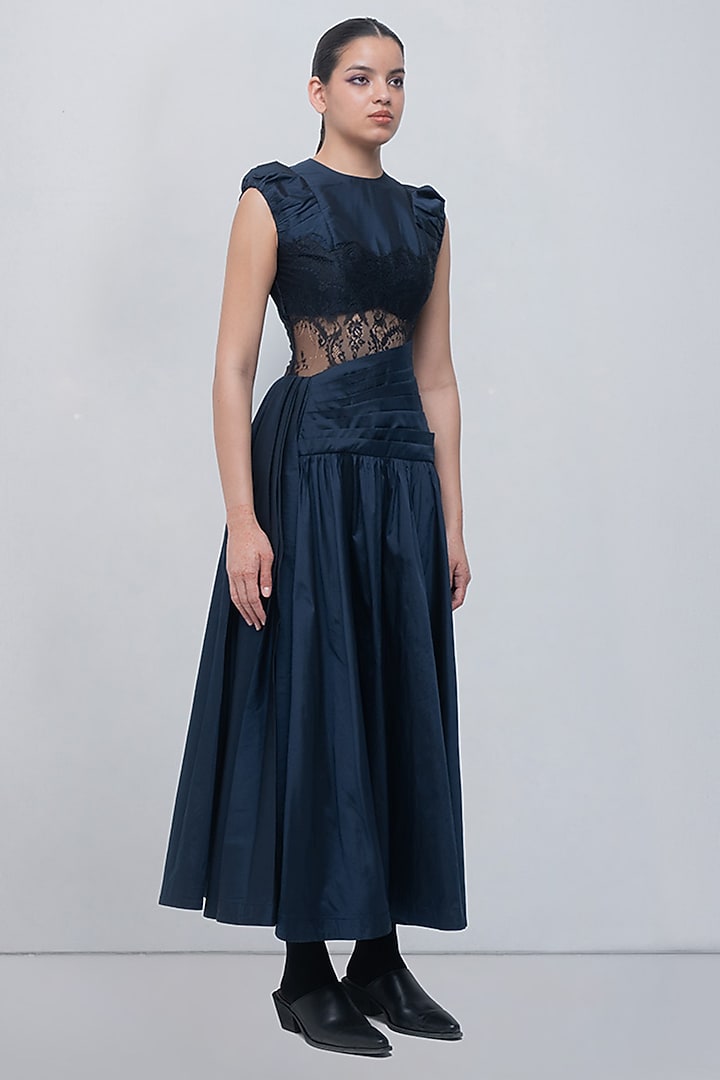 Navy & Black Taffeta Cocktail Dress by LEH STUDIOS at Pernia's Pop Up Shop
