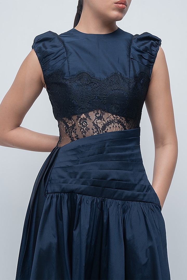 Navy & Black Taffeta Cocktail Dress by LEH STUDIOS at Pernia's Pop Up Shop