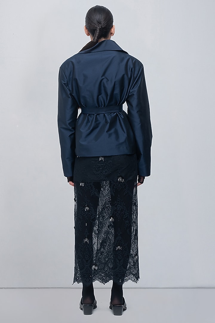 Black Viscose Polyester Lace Embellished Skirt by LEH STUDIOS at Pernia's Pop Up Shop