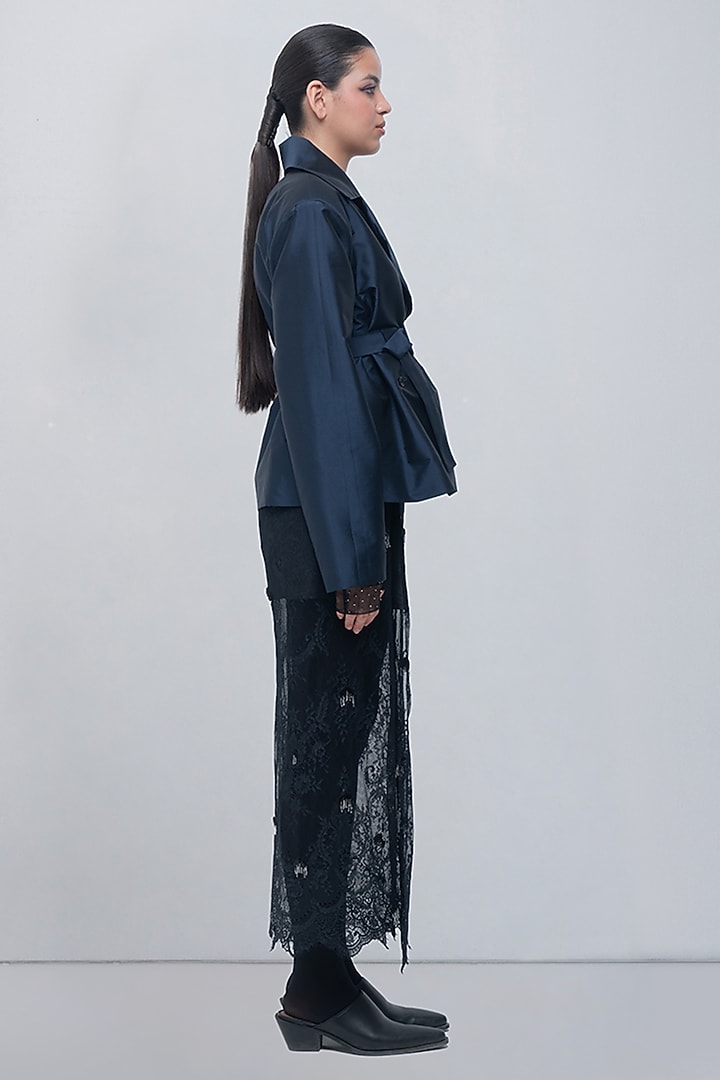Black Viscose Polyester Lace Embellished Skirt by LEH STUDIOS at Pernia's Pop Up Shop