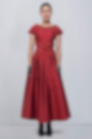 Red Taffeta & Viscose Polyester Cocktail Dress by LEH STUDIOS at Pernia's Pop Up Shop