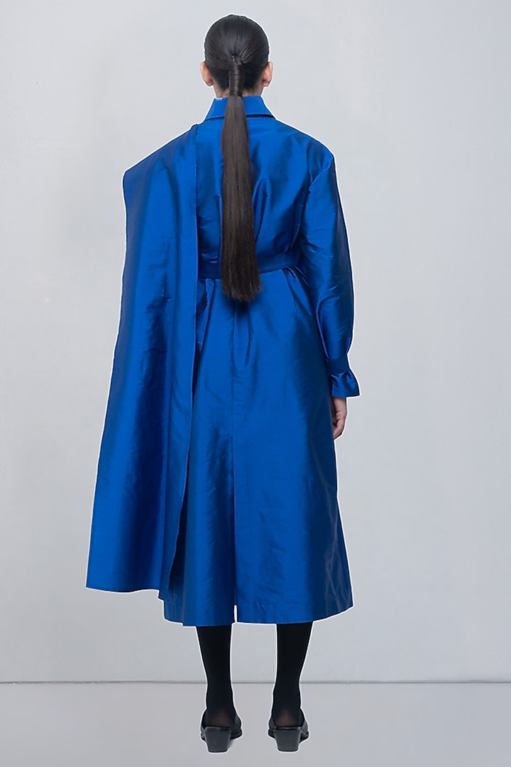 Electric Blue Taffeta & Viscose Polyester Draped Maxi Cocktail Dress by LEH STUDIOS at Pernia's Pop Up Shop