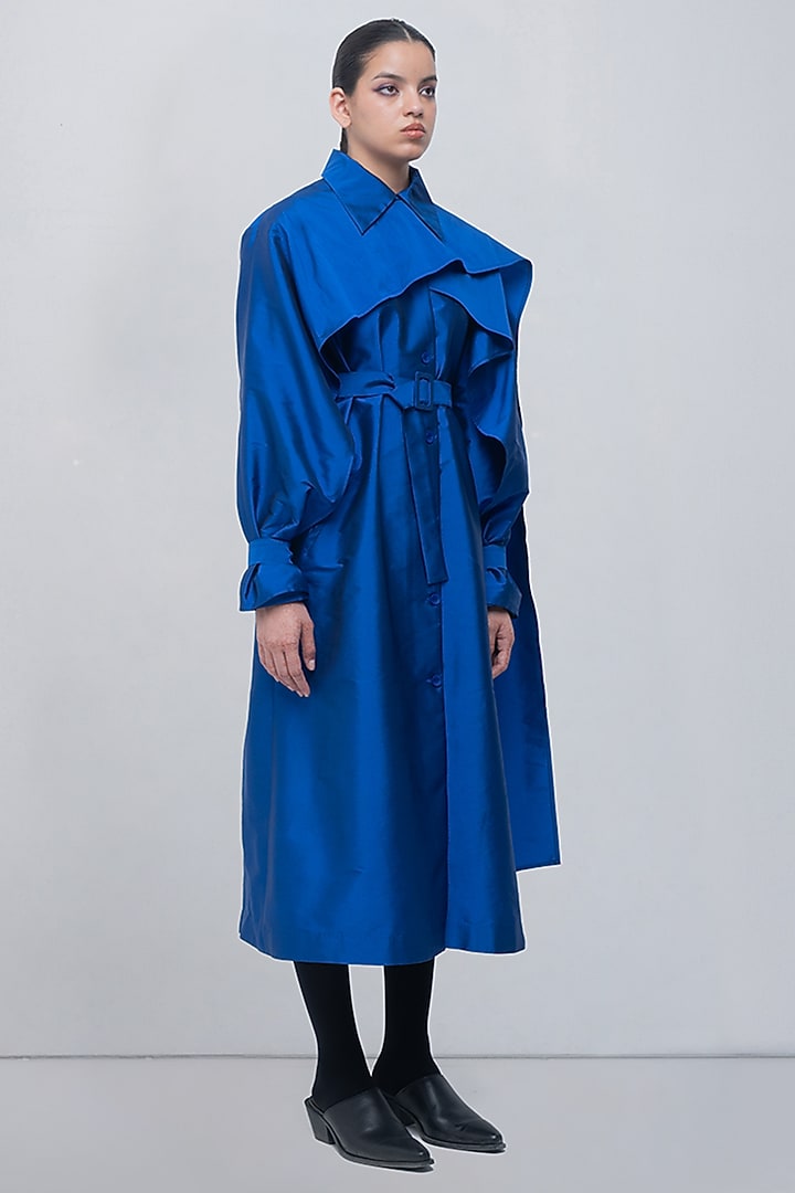 Electric Blue Taffeta & Viscose Polyester Draped Maxi Cocktail Dress by LEH STUDIOS at Pernia's Pop Up Shop