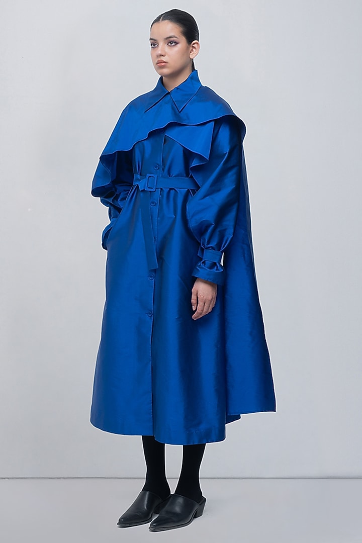 Electric Blue Taffeta & Viscose Polyester Draped Maxi Cocktail Dress by LEH STUDIOS at Pernia's Pop Up Shop