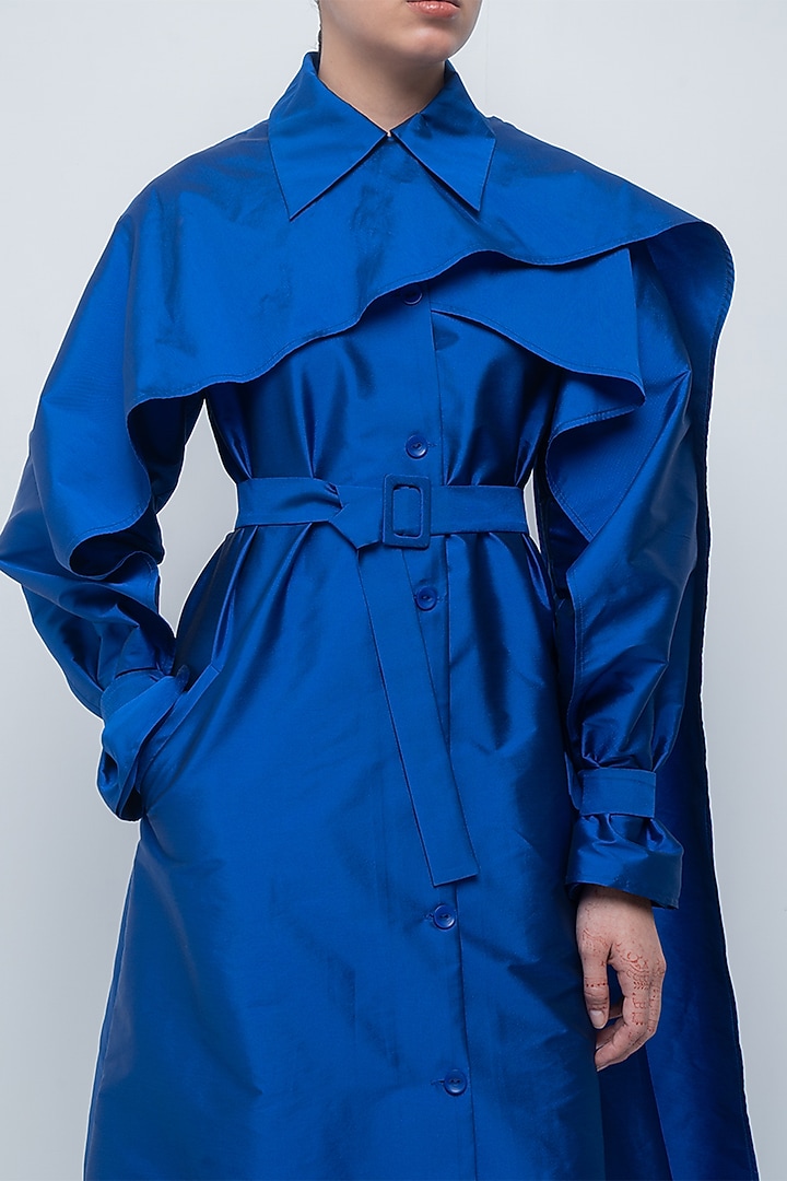 Electric Blue Taffeta & Viscose Polyester Draped Maxi Cocktail Dress by LEH STUDIOS at Pernia's Pop Up Shop