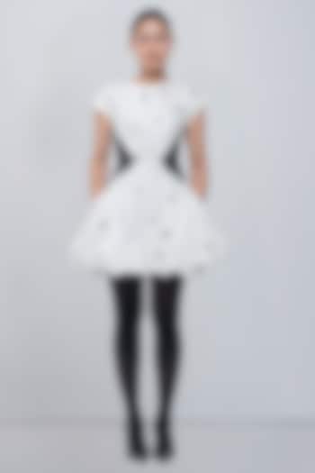 Ivory & Black Viscose Polyester Sequin Embroidered Mini Cocktail Dress by LEH STUDIOS at Pernia's Pop Up Shop