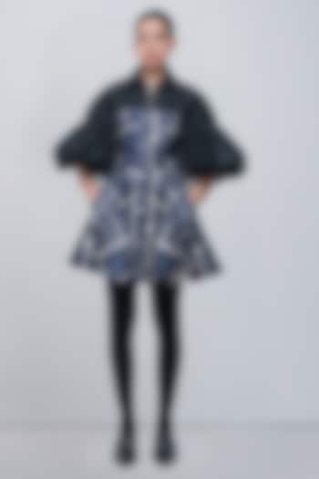 Black & Navy Blue Taffeta Checkered Mini Vacation Dress by LEH STUDIOS at Pernia's Pop Up Shop