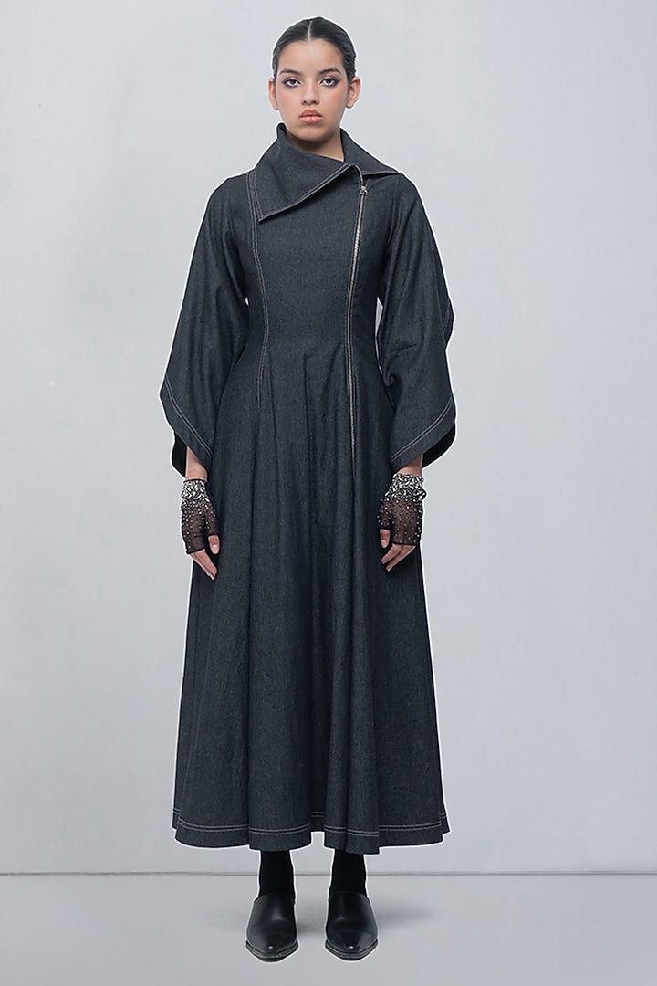 Charcoal Grey Denim & Cotton Maxi Vacation Dress by LEH STUDIOS at Pernia's Pop Up Shop
