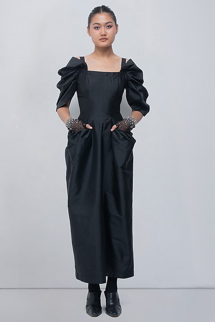 Black Taffeta & Viscose Polyester Maxi Vacation Dress by LEH STUDIOS at Pernia's Pop Up Shop