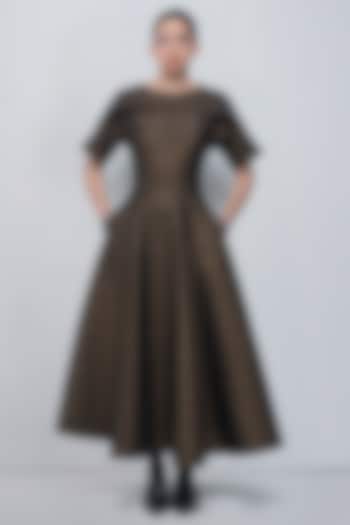 Gold Metallic Jacquard Maxi Cocktail Dress by LEH STUDIOS at Pernia's Pop Up Shop