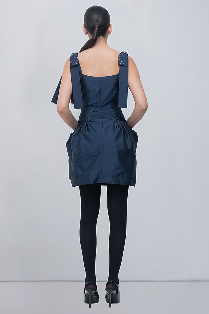 Navy Taffeta & Viscose Polyester Embellished Mini Cocktail Dress by LEH STUDIOS at Pernia's Pop Up Shop