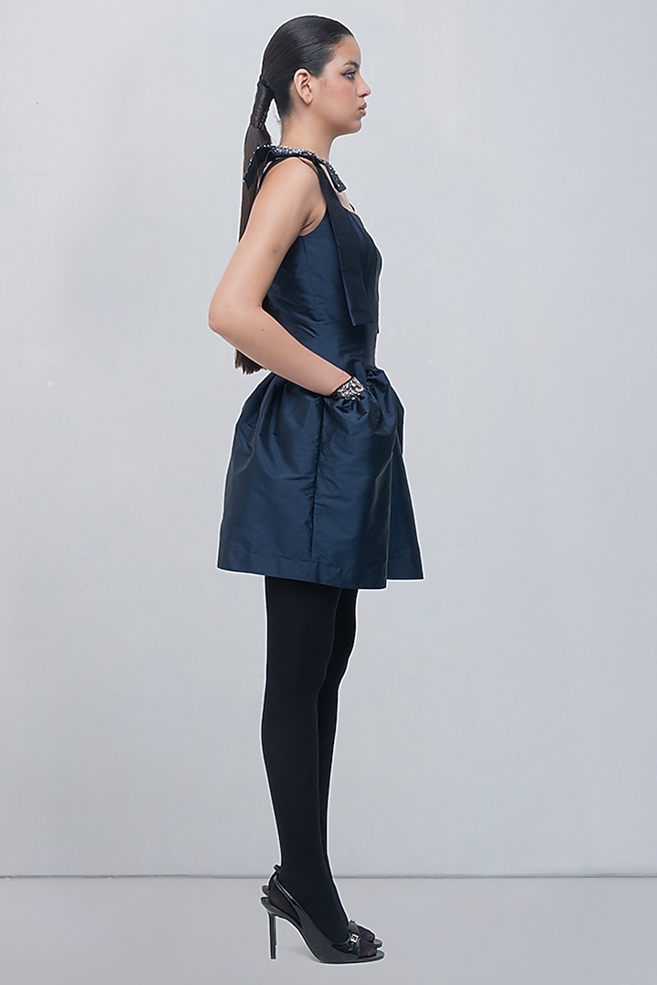 Navy Taffeta & Viscose Polyester Embellished Mini Cocktail Dress by LEH STUDIOS at Pernia's Pop Up Shop