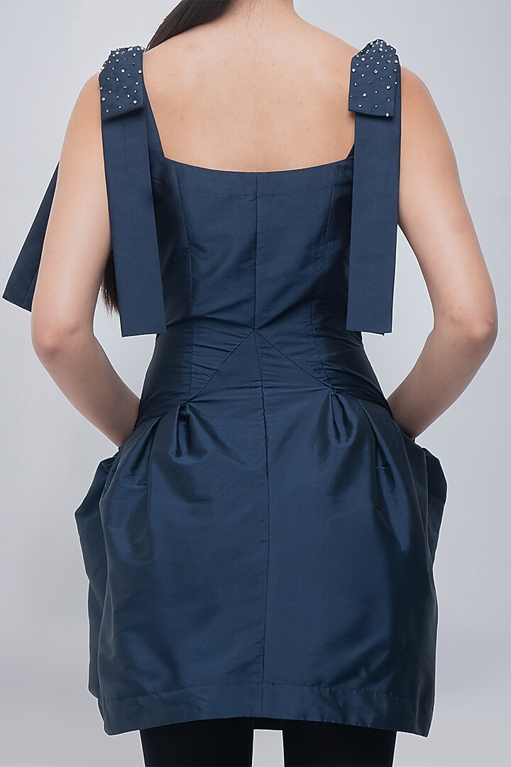 Navy Taffeta & Viscose Polyester Embellished Mini Cocktail Dress by LEH STUDIOS at Pernia's Pop Up Shop