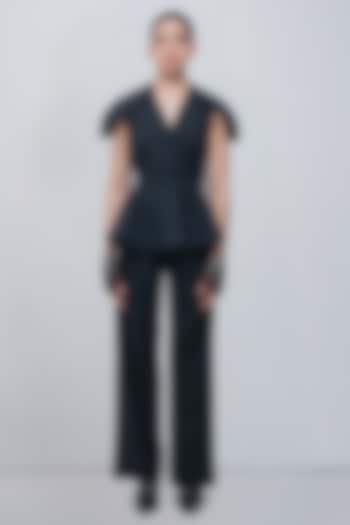 Black Taffeta & Viscose Polyester Structured Top by LEH STUDIOS at Pernia's Pop Up Shop