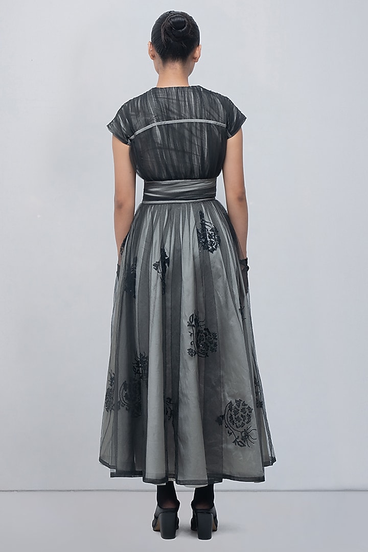 Silver & Black Taffeta Embellished Maxi Party Wear Dress by LEH STUDIOS at Pernia's Pop Up Shop