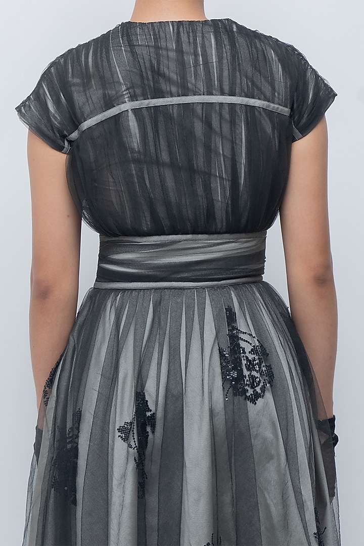 Silver & Black Taffeta Embellished Maxi Party Wear Dress by LEH STUDIOS at Pernia's Pop Up Shop