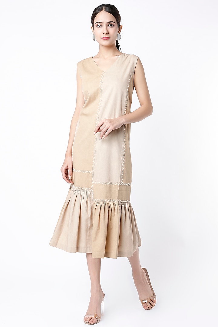 Beige Cotton Twill Dress by Leh