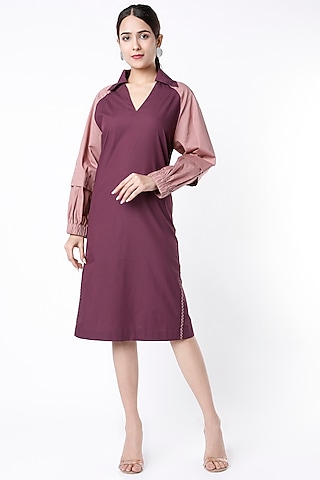 Vintage Wine Cotton Poplin Dress by LEH STUDIOS