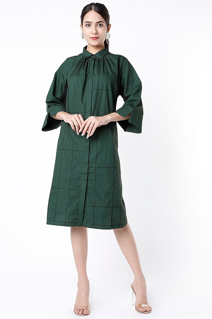Green Cotton Shirt Dress by Leh