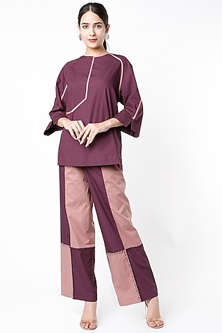 Vintage Wine & Blush Pink Pants by LEH STUDIOS