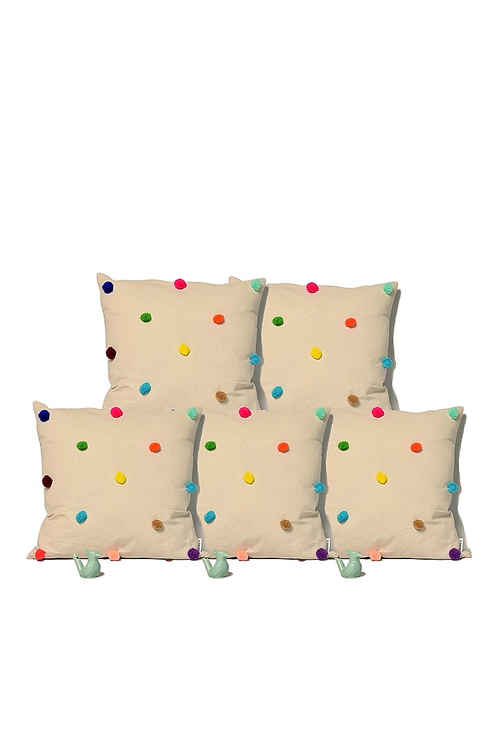 Cream Cotton Cushion Covers (Set of 5) by LEHER