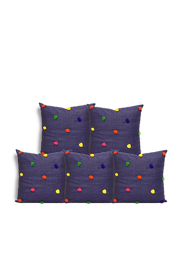 Navy Blue Cotton Cushion Covers (Set of 5) by LEHER
