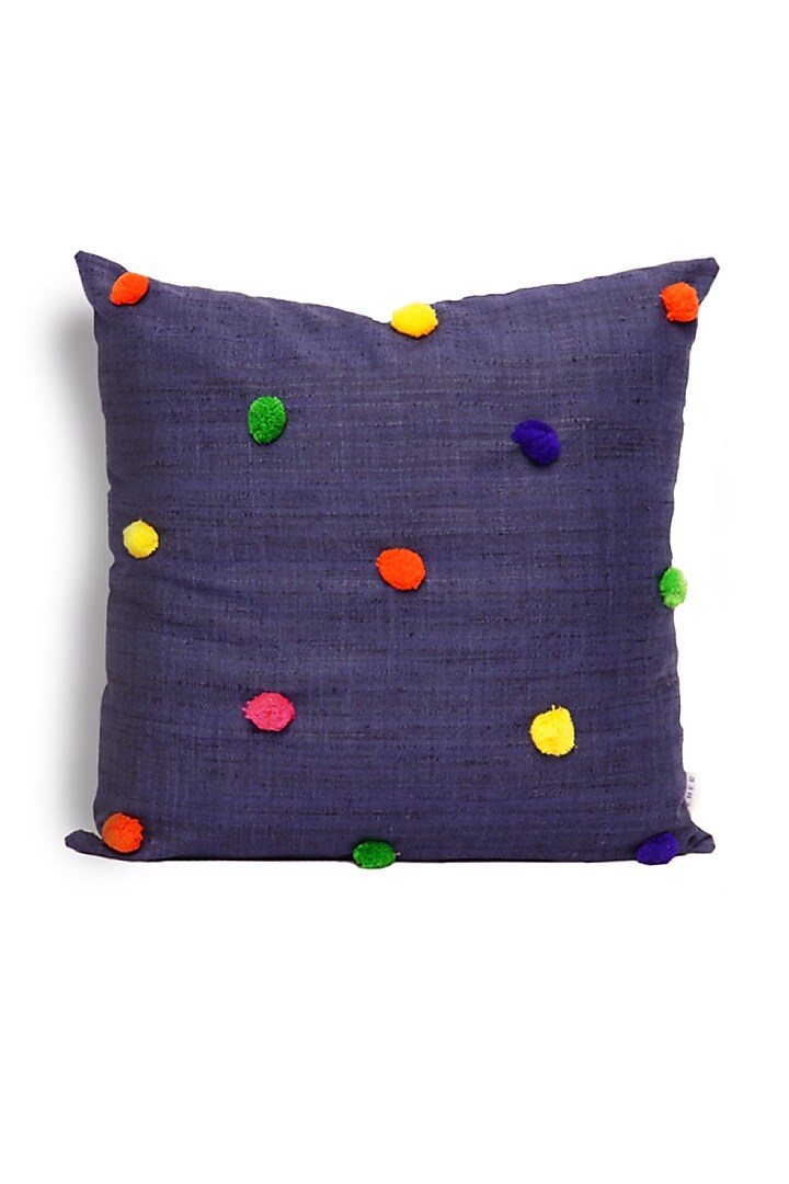 Cream & Blue Cotton Cushion Covers (Set of 4) by LEHER at Pernia's Pop Up Shop