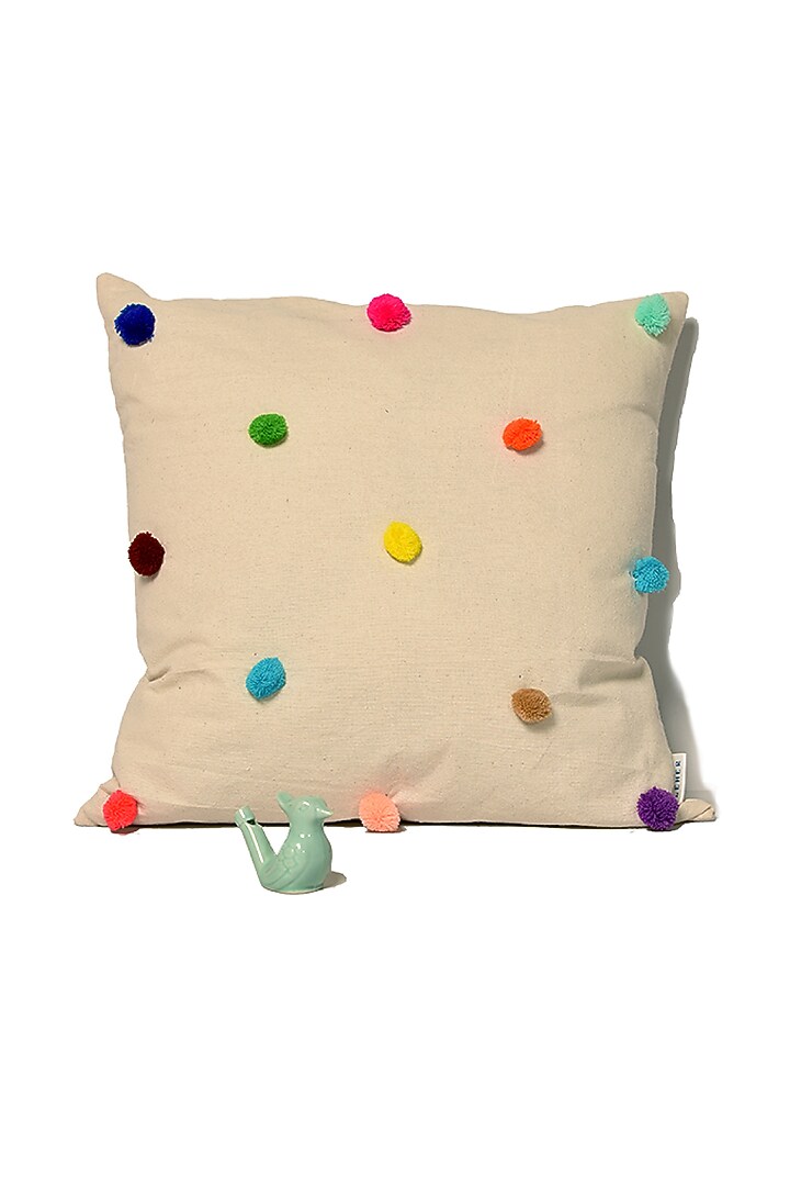 Cream & Blue Cotton Cushion Covers (Set of 4) by LEHER at Pernia's Pop Up Shop