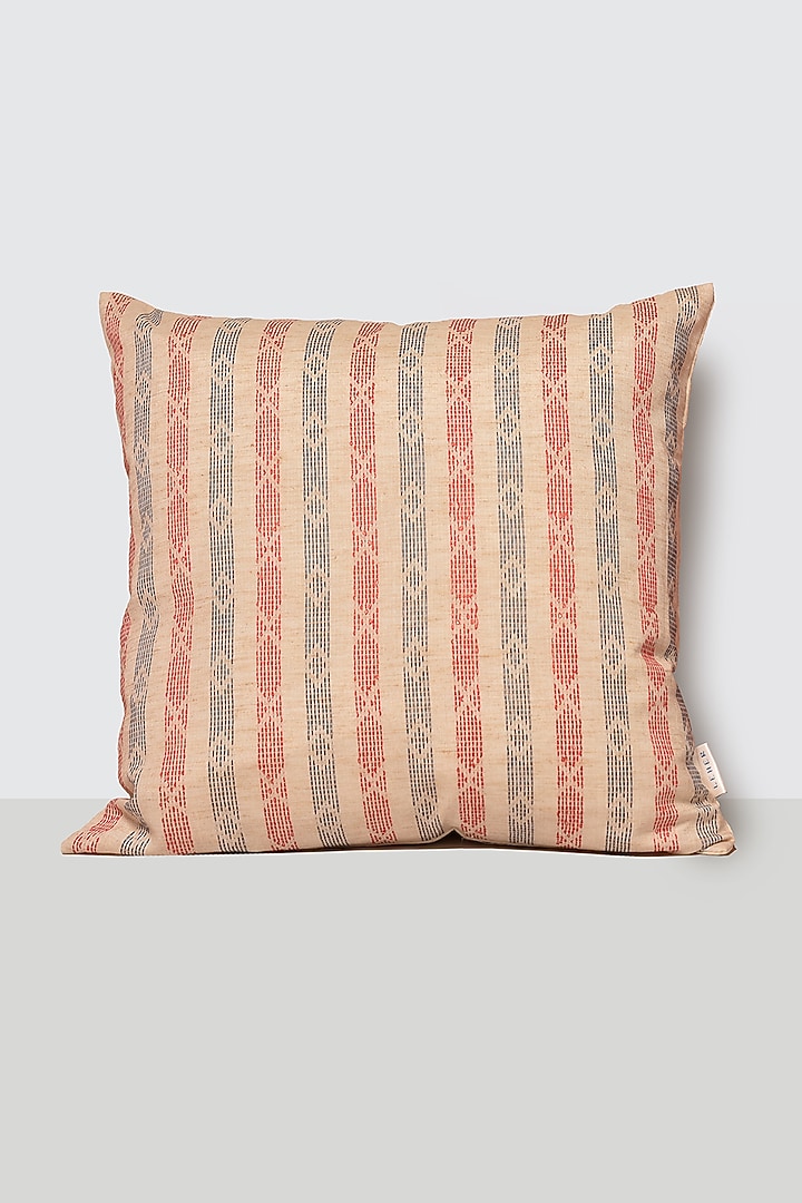 Cream & Red Cotton Printed Cushion Covers (Set of 5) by LEHER at Pernia's Pop Up Shop