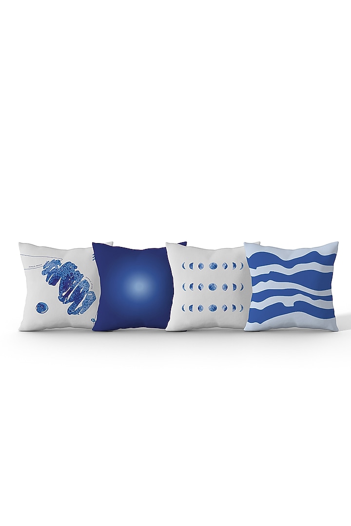 Gradient Blue & White Cotton Printed Cushion Covers (Set of 4) by LEHER at Pernia's Pop Up Shop
