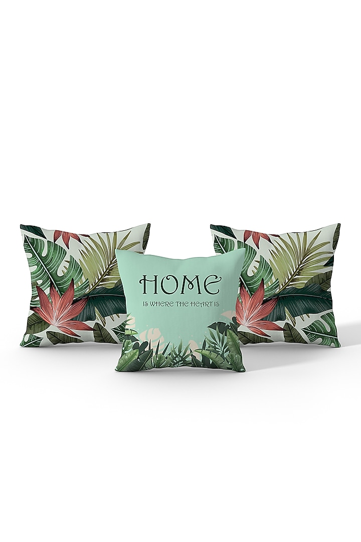 Leafy Green Cotton Printed Cushion Covers (Set of 3) by LEHER