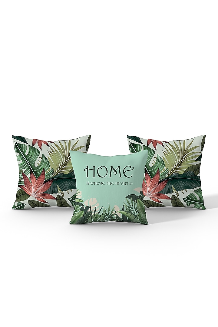 Leafy Green Cotton Printed Cushion Covers (Set of 3) by LEHER at Pernia's Pop Up Shop