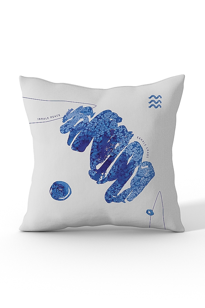 Sky Blue & White Cotton Printed Cushion Covers (Set of 3) by LEHER at Pernia's Pop Up Shop