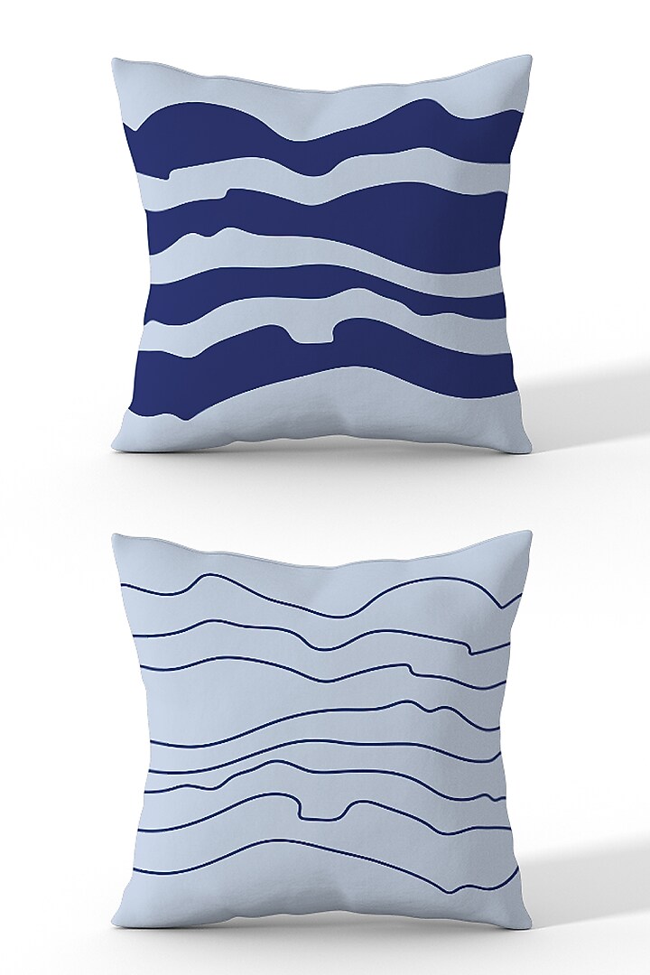 Day-Night Blue Cotton Printed Cushion Covers (Set of 3) by LEHER at Pernia's Pop Up Shop