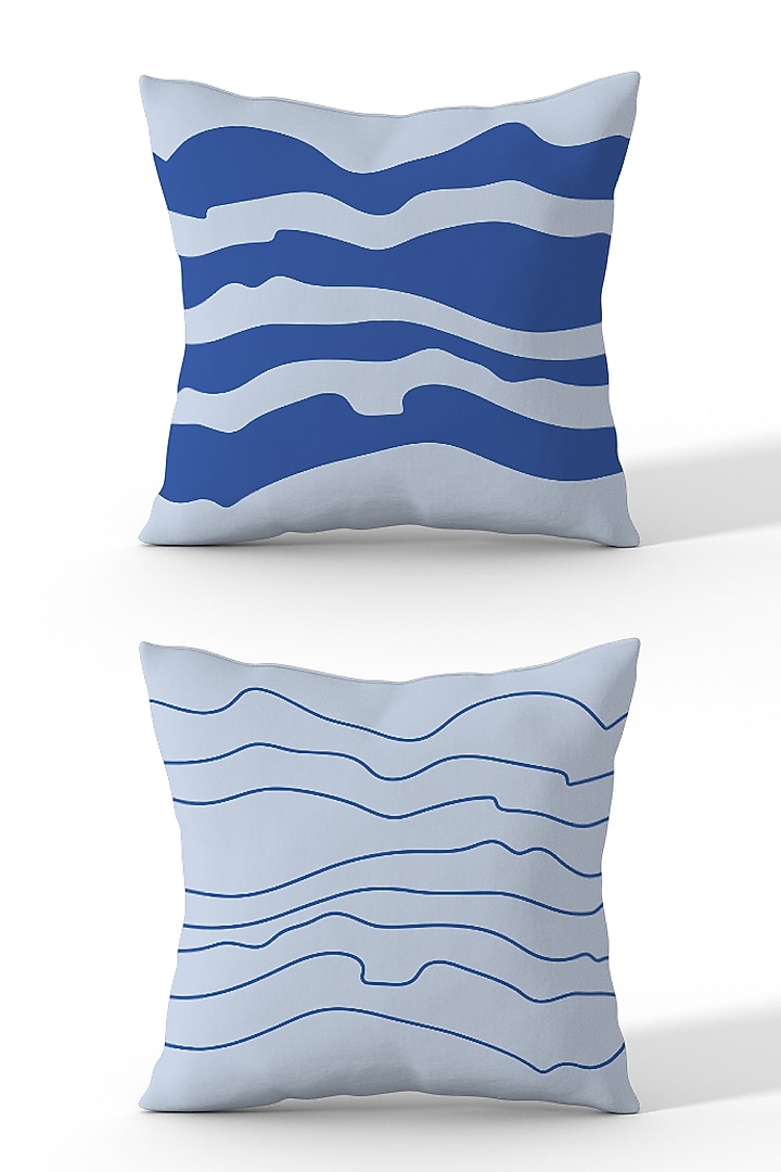 Day-Night Blue Cotton Printed Cushion Covers (Set of 3) by LEHER at Pernia's Pop Up Shop