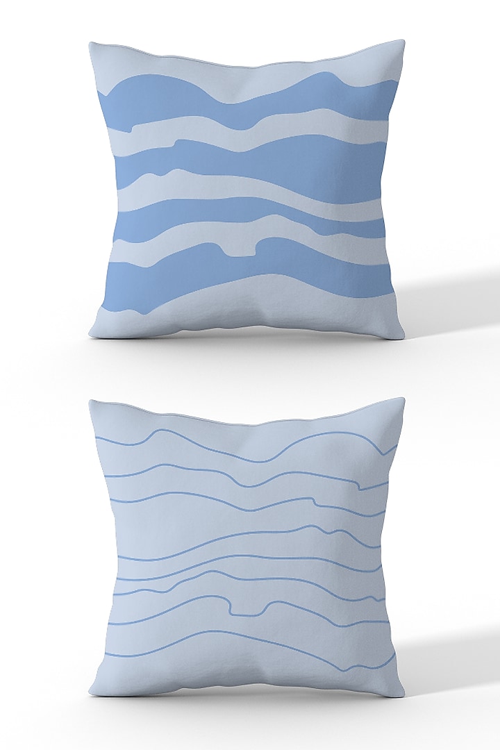 Day-Night Blue Cotton Printed Cushion Covers (Set of 3) by LEHER at Pernia's Pop Up Shop