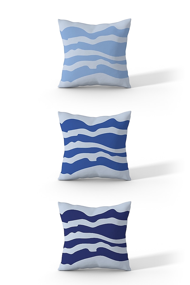 Day-Night Blue Cotton Printed Cushion Covers (Set of 3) by LEHER
