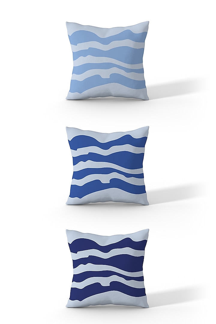 Day-Night Blue Cotton Printed Cushion Covers (Set of 3) by LEHER at Pernia's Pop Up Shop