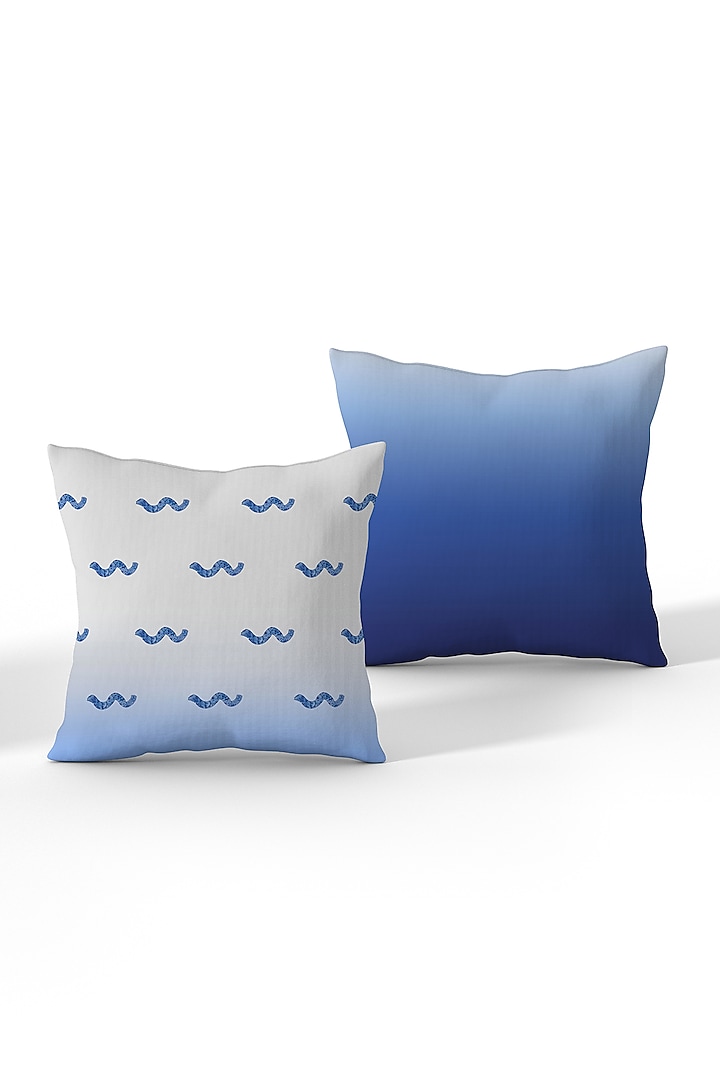 Ocean Blue Cotton Polyester Cushion Abstract Printed Covers (Set of 2) by LEHER at Pernia's Pop Up Shop